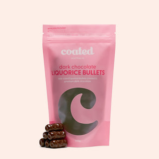 Dark Chocolate Coated Liquorice Bullets - Coated Australia - Melbourne Chocolates