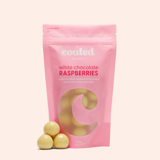 White Chocolate Coated Raspberries - Coated Australia - Melbourne Chocolates